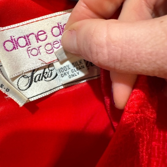 Saks 5th Avenue Diane Dickinson Silk Cotton Red Floral Peplum Dress Sz 6 Vintage - Picture 10 of 12